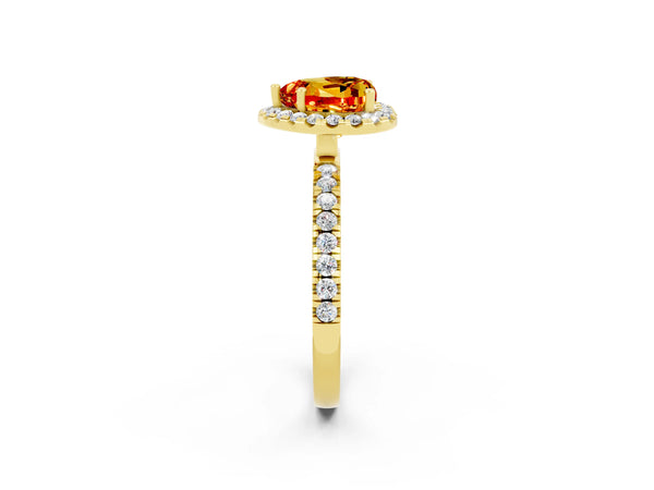 Yellow gold Heart Cut Citrine Classic Halo Engagement Ring with Round Pavé Band and Prong Setting