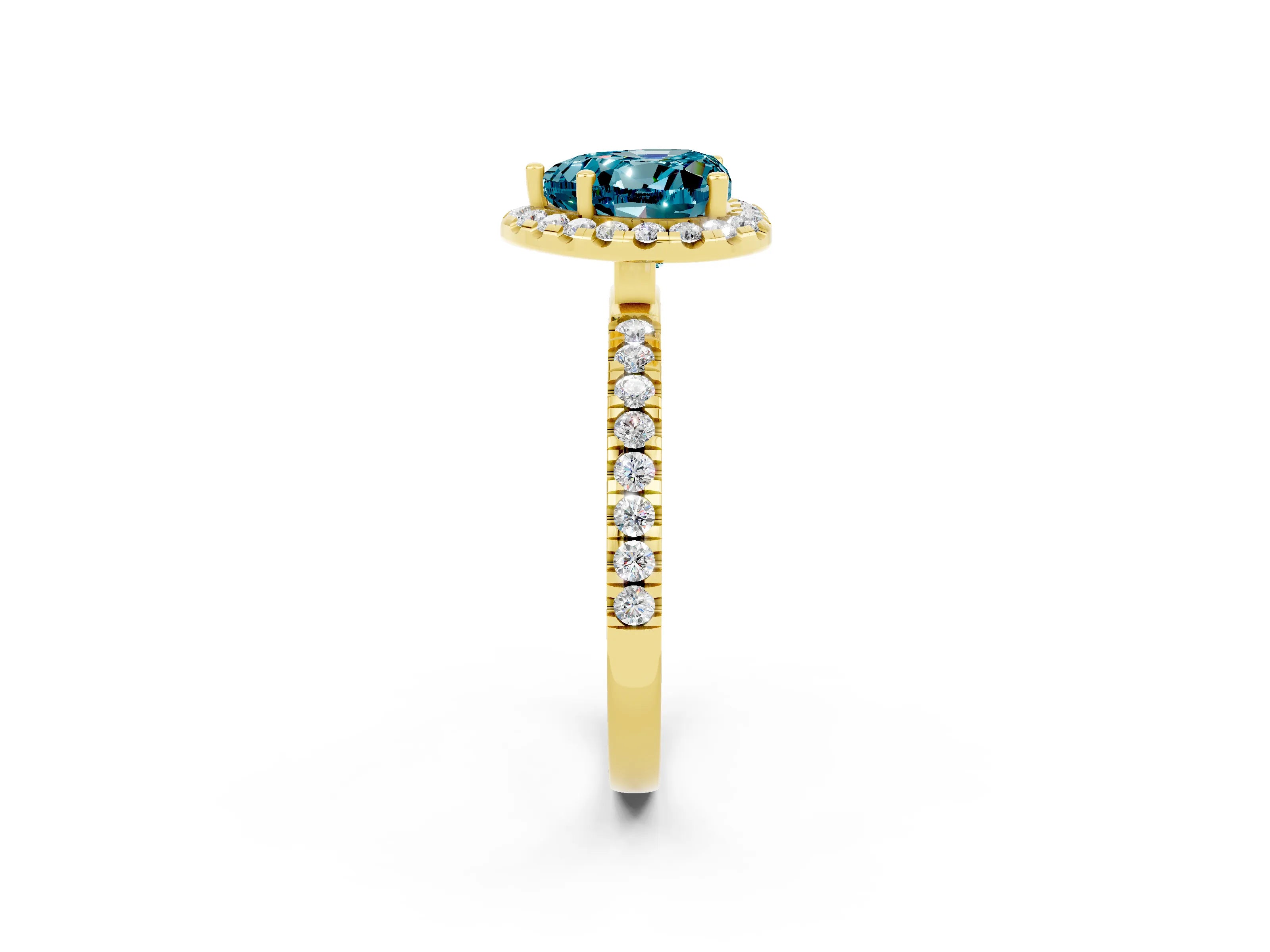 Yellow gold Heart Cut Halo Diamond Pave Band with Prong Setting_2