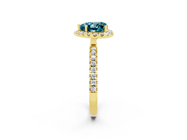 Yellow gold Heart Cut Halo Diamond Pave Band with Prong Setting