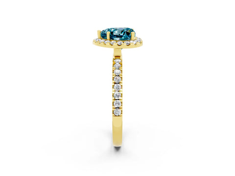 Yellow gold Heart Cut Halo Diamond Pave Band with Prong Setting_2