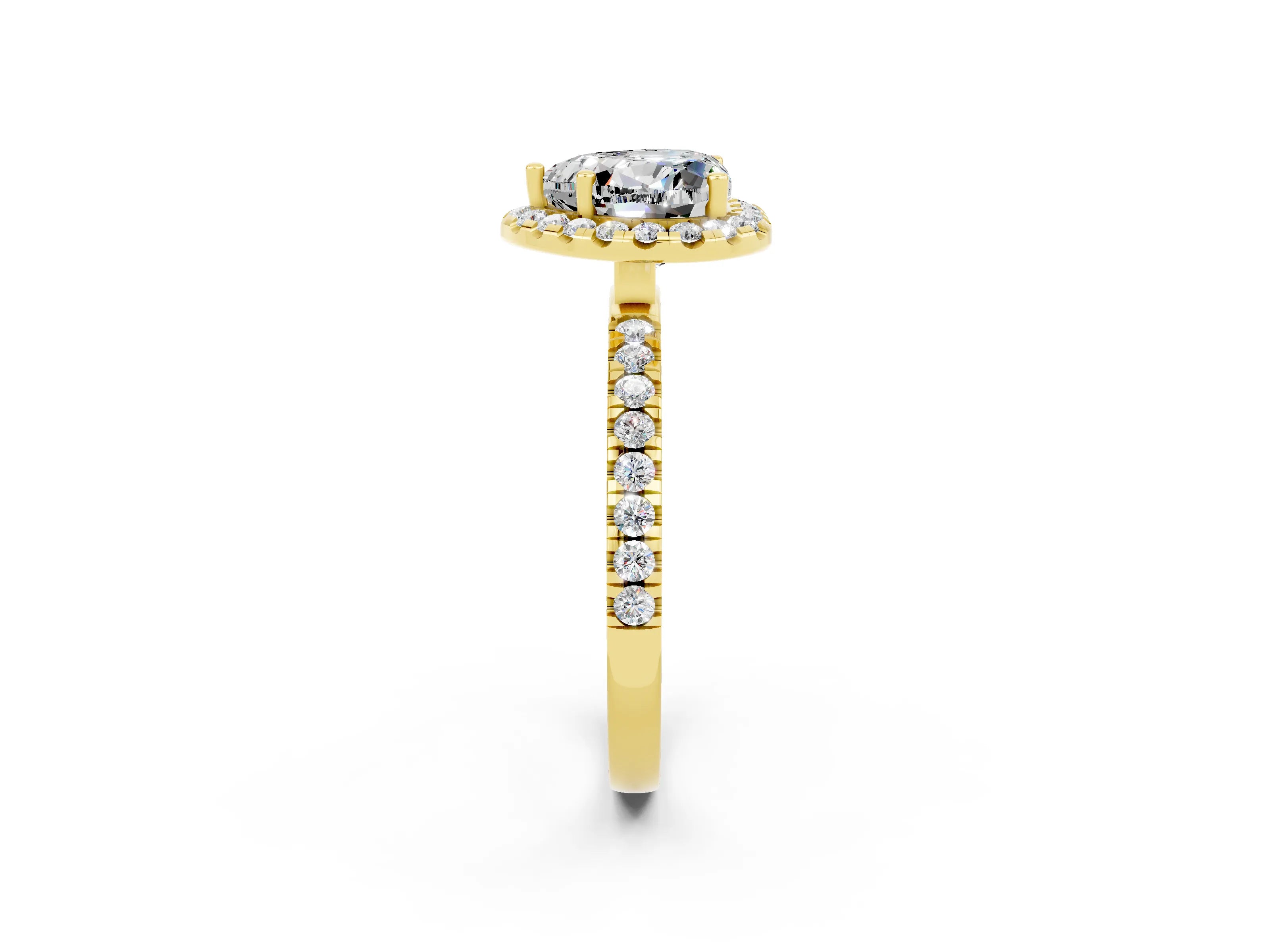 Yellow gold Heart Cut Halo Diamond Pave Band with Prong Setting_2