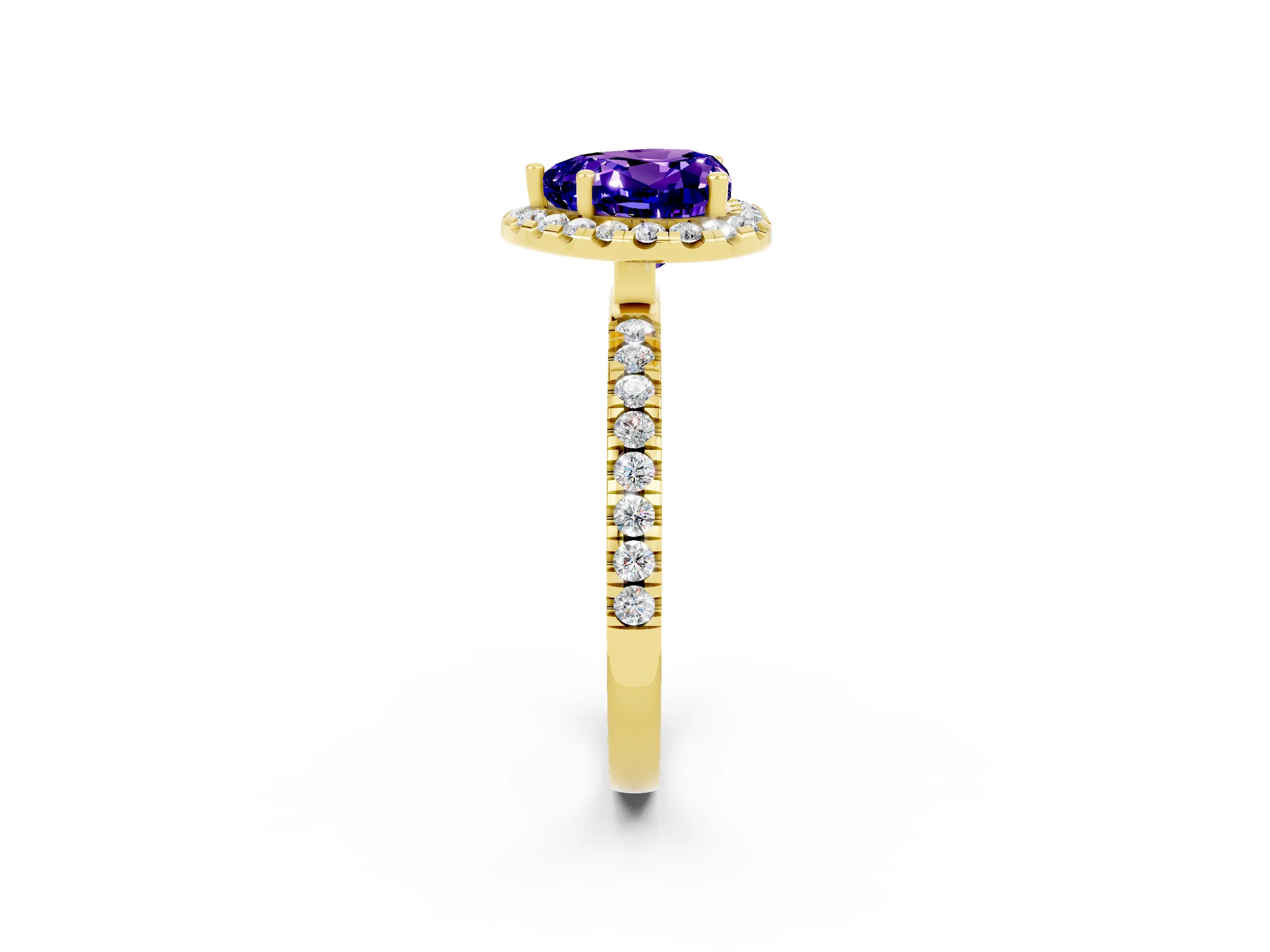 Yellow gold Heart Cut Halo Diamond Pave Band with Prong Setting_2