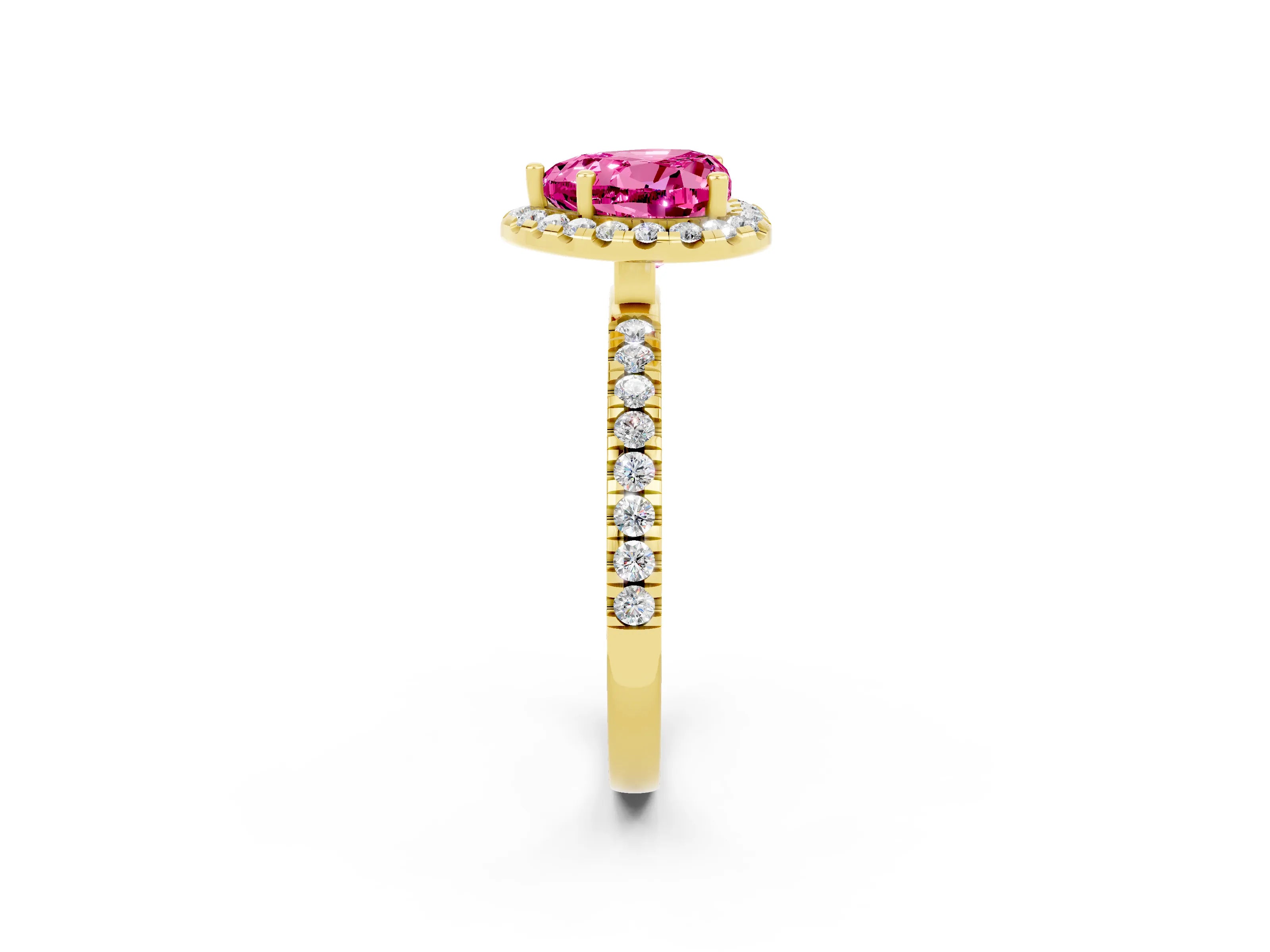 Yellow gold Heart Cut Halo Diamond Pave Band with Prong Setting_2