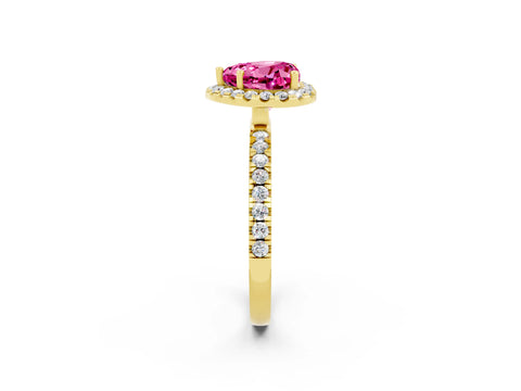 Yellow gold Heart Cut Halo Diamond Pave Band with Prong Setting_2