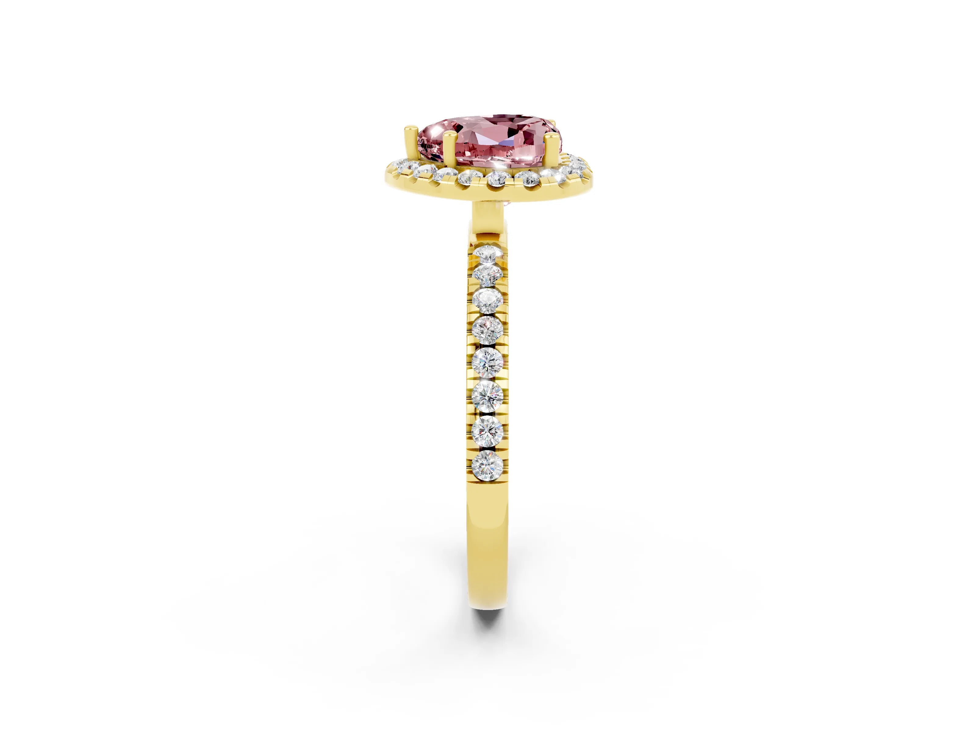 Yellow gold Heart Cut Halo Diamond Pave Band with Prong Setting_2