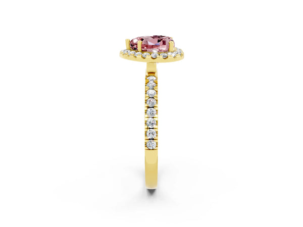 Yellow gold Heart Cut Halo Diamond Pave Band with Prong Setting