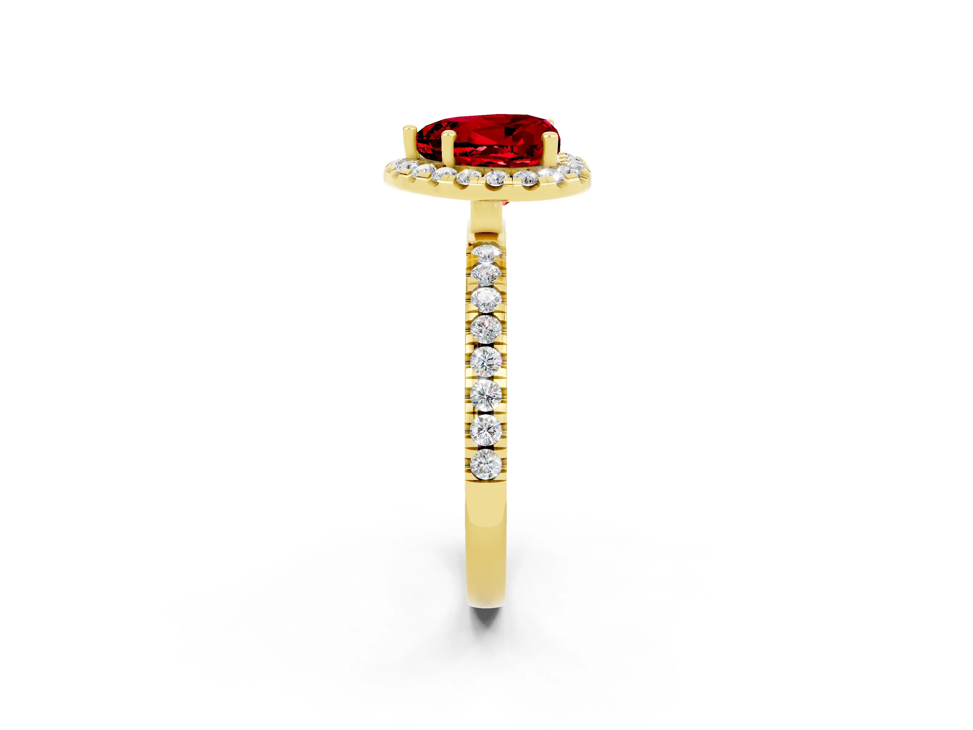 Yellow gold Heart Cut Halo Diamond Pave Band with Prong Setting_2
