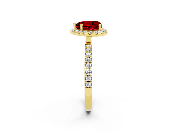Yellow gold Heart Cut Halo Diamond Pave Band with Prong Setting