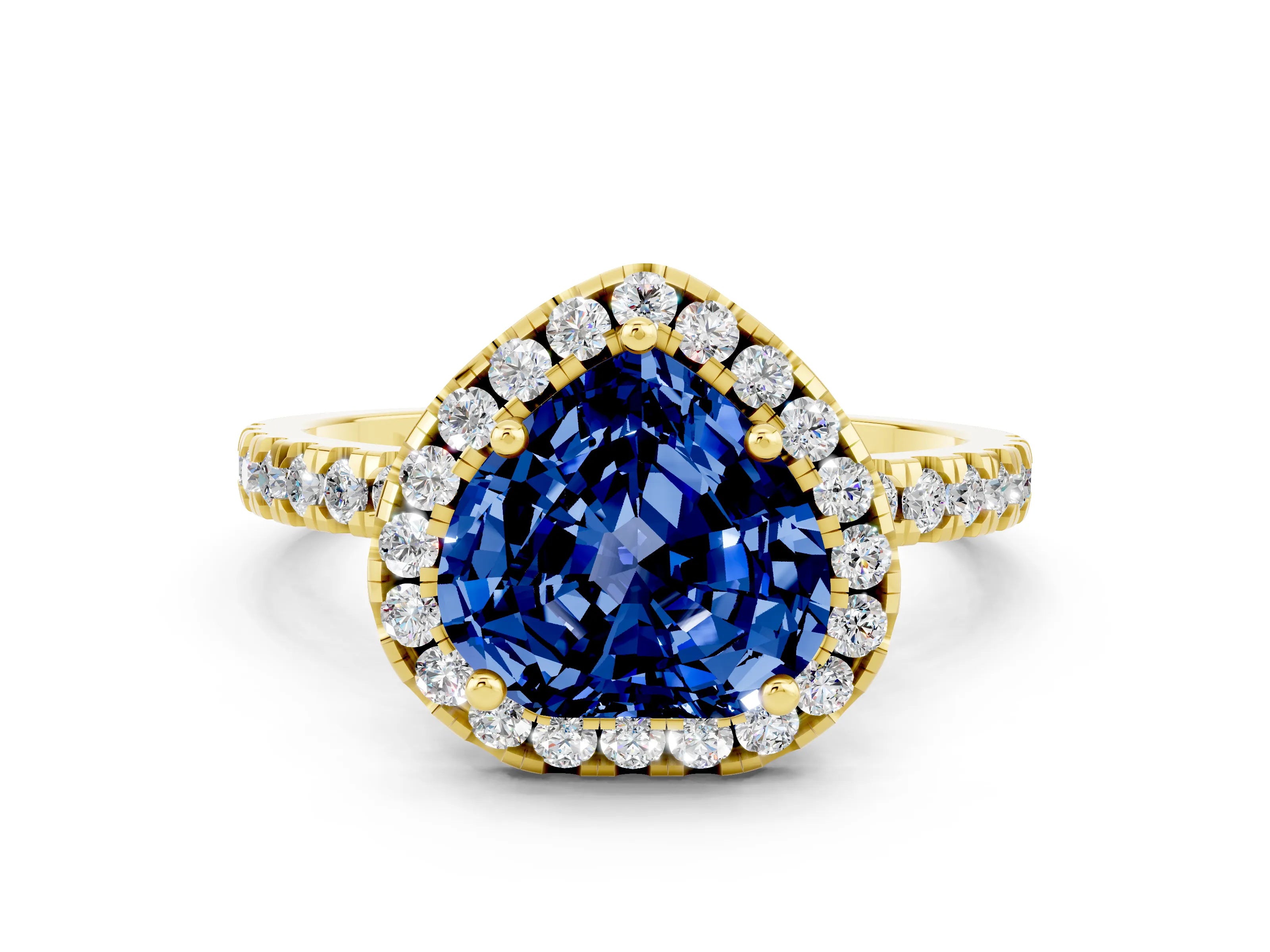Yellow gold Heart Cut Halo Diamond Pave Band with Prong Setting