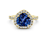 Yellow gold Heart Cut Halo Diamond Pave Band with Prong Setting