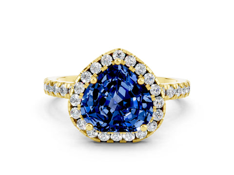 Yellow gold Heart Cut Halo Diamond Pave Band with Prong Setting