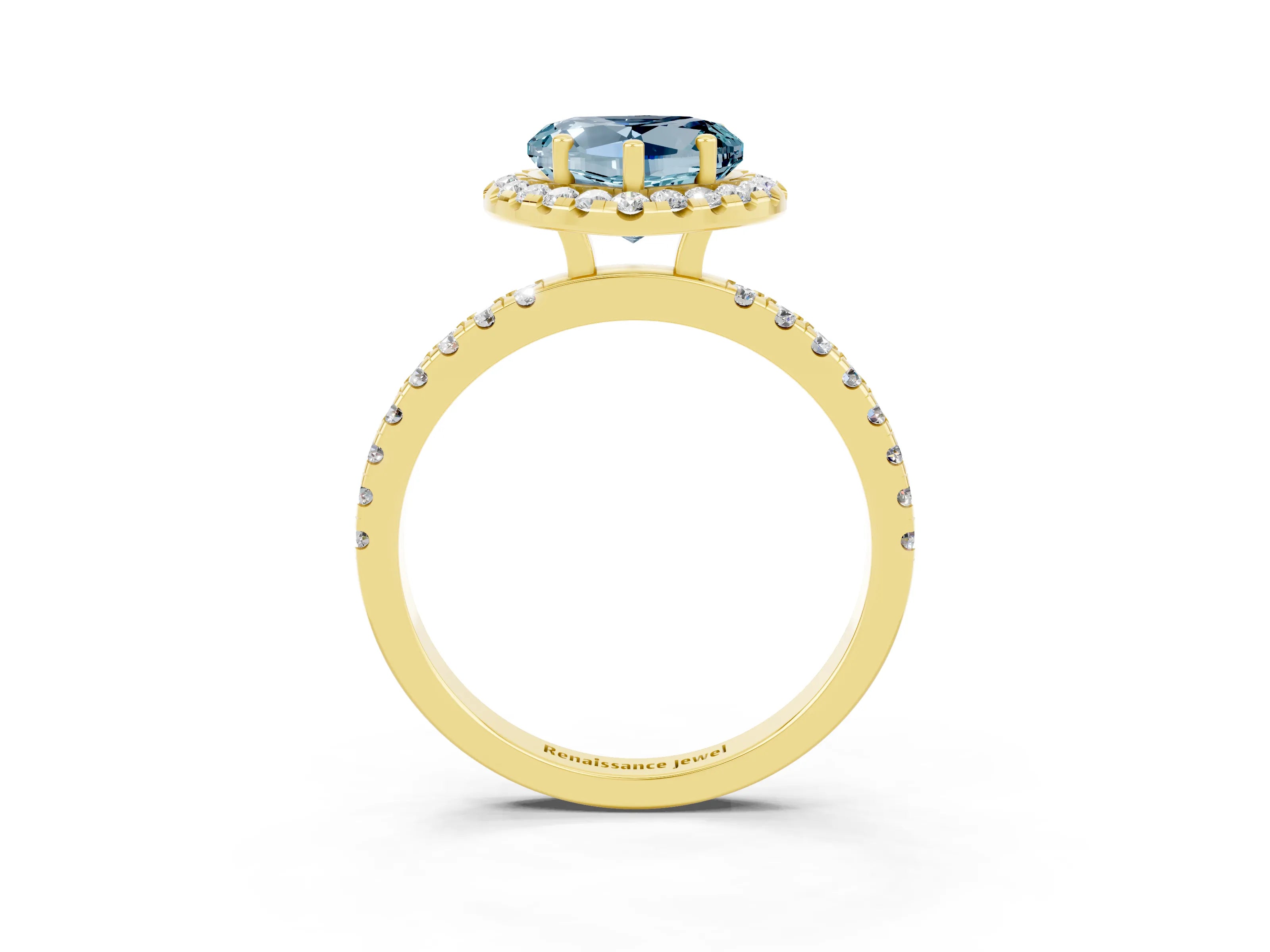 Yellow gold Heart Cut Halo Diamond Pave Band with Prong Setting_3