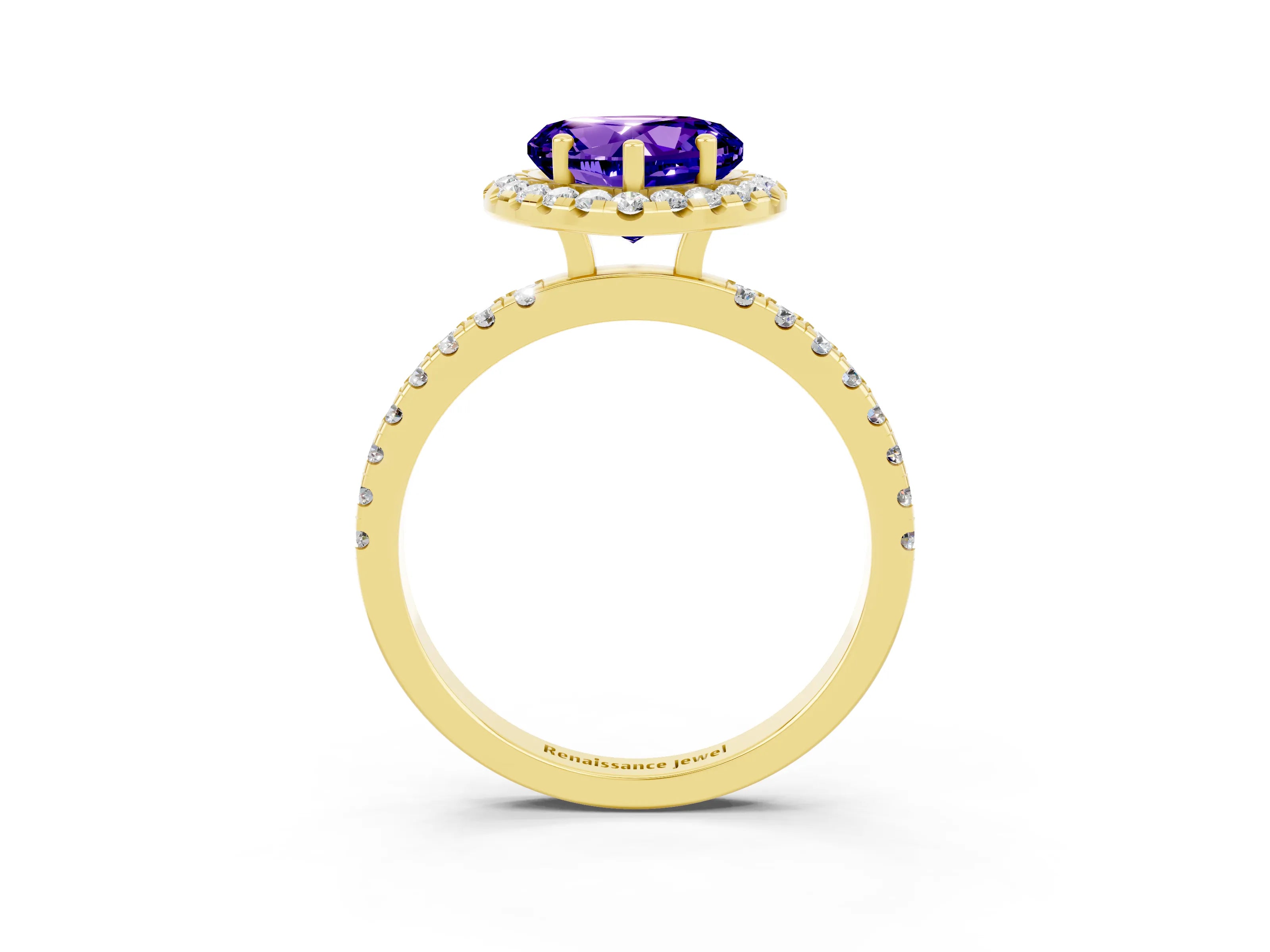 Yellow gold Heart Cut Halo Diamond Pave Band with Prong Setting_3