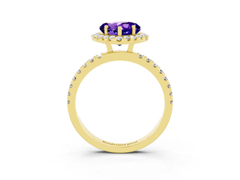 Yellow gold Heart Cut Halo Diamond Pave Band with Prong Setting_3