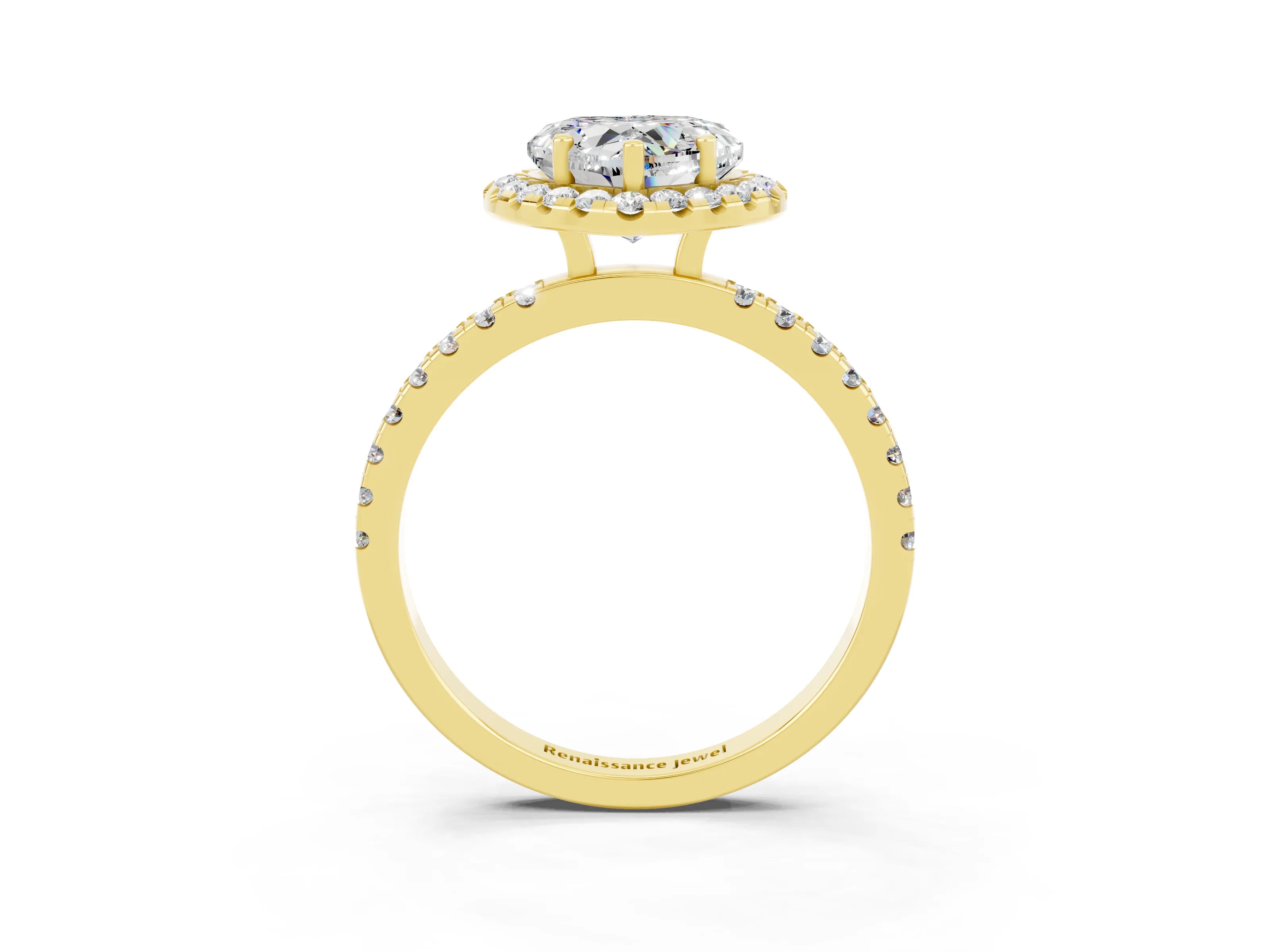 Yellow gold Heart Cut Halo Diamond Pave Band with Prong Setting_3