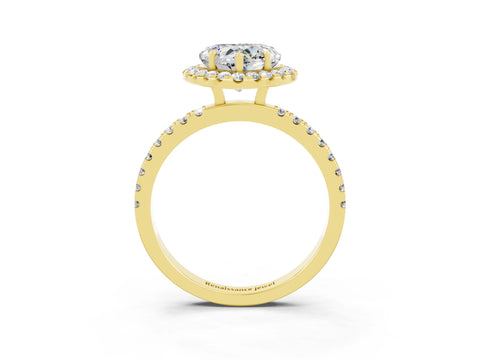 Yellow gold Heart Cut Halo Diamond Pave Band with Prong Setting_3
