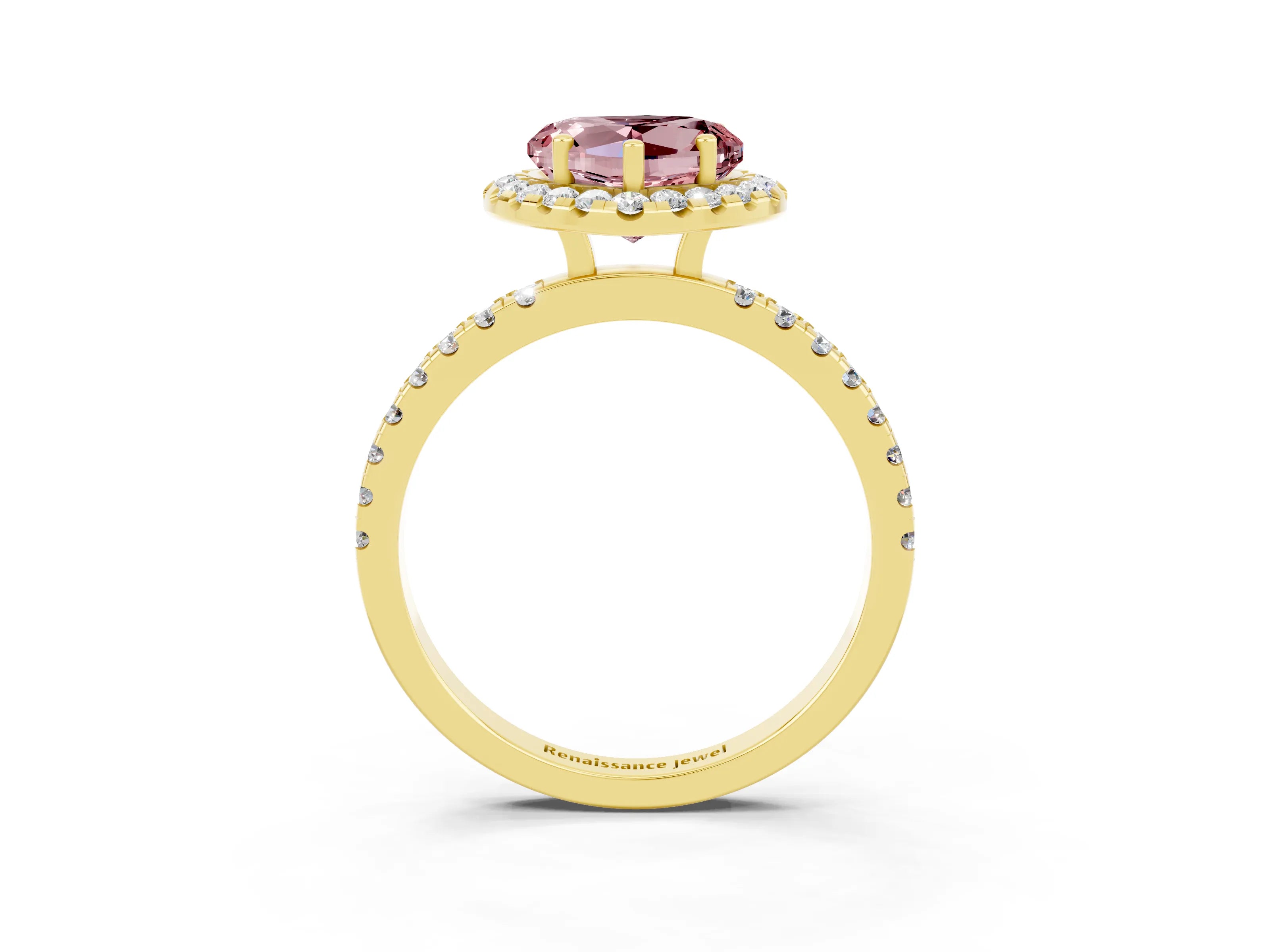Yellow gold Heart Cut Halo Diamond Pave Band with Prong Setting_3