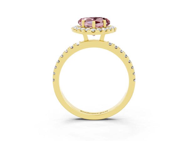 Yellow gold Heart Cut Halo Diamond Pave Band with Prong Setting