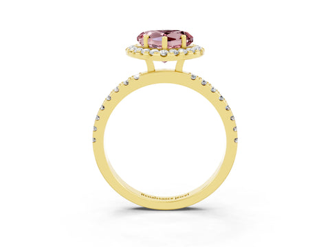Yellow gold Heart Cut Halo Diamond Pave Band with Prong Setting_3