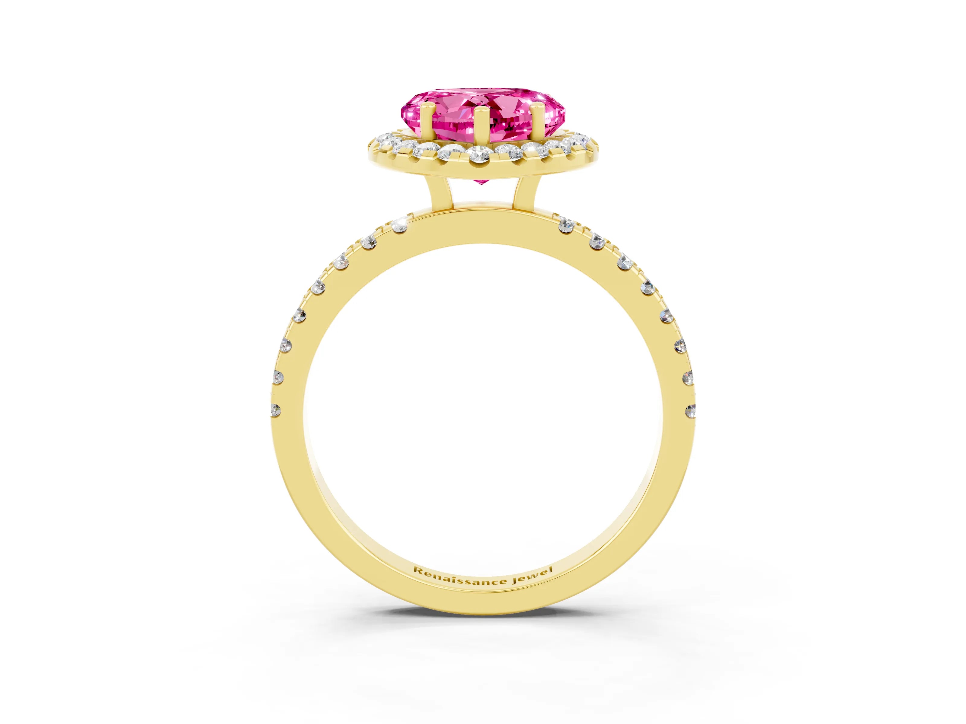 Yellow gold Heart Cut Halo Diamond Pave Band with Prong Setting_3