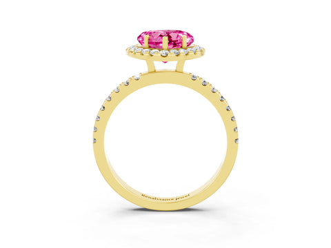 Yellow gold Heart Cut Halo Diamond Pave Band with Prong Setting_3