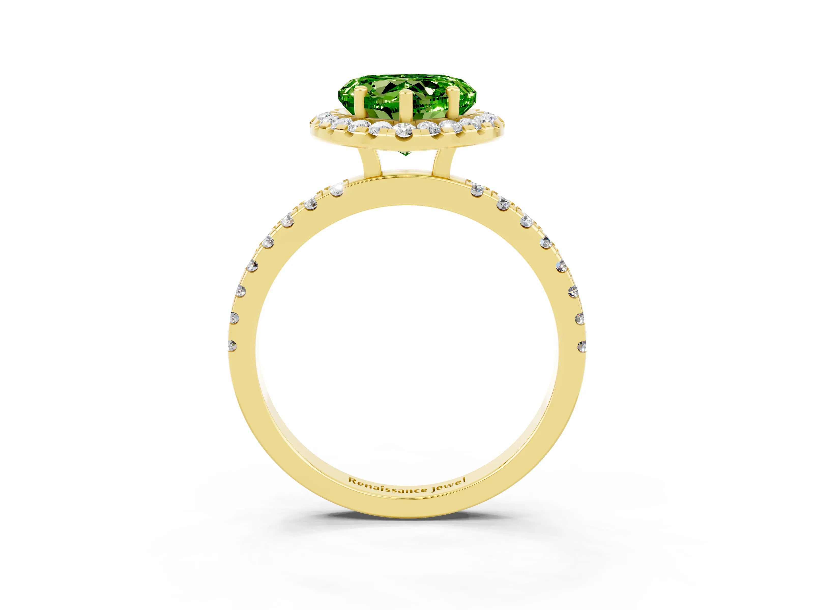 Yellow gold Heart Cut Halo Diamond Pave Band with Prong Setting_3