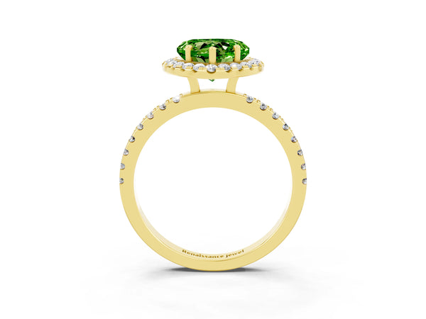 Yellow gold Heart Cut Halo Diamond Pave Band with Prong Setting