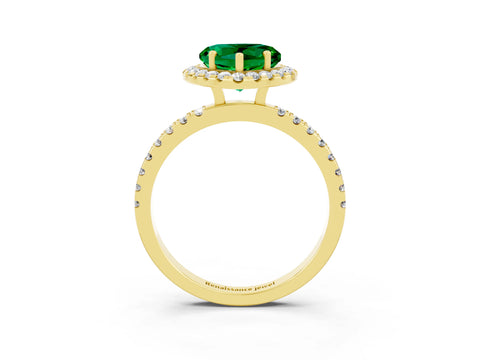 Yellow gold Heart Cut Halo Diamond Pave Band with Prong Setting_3