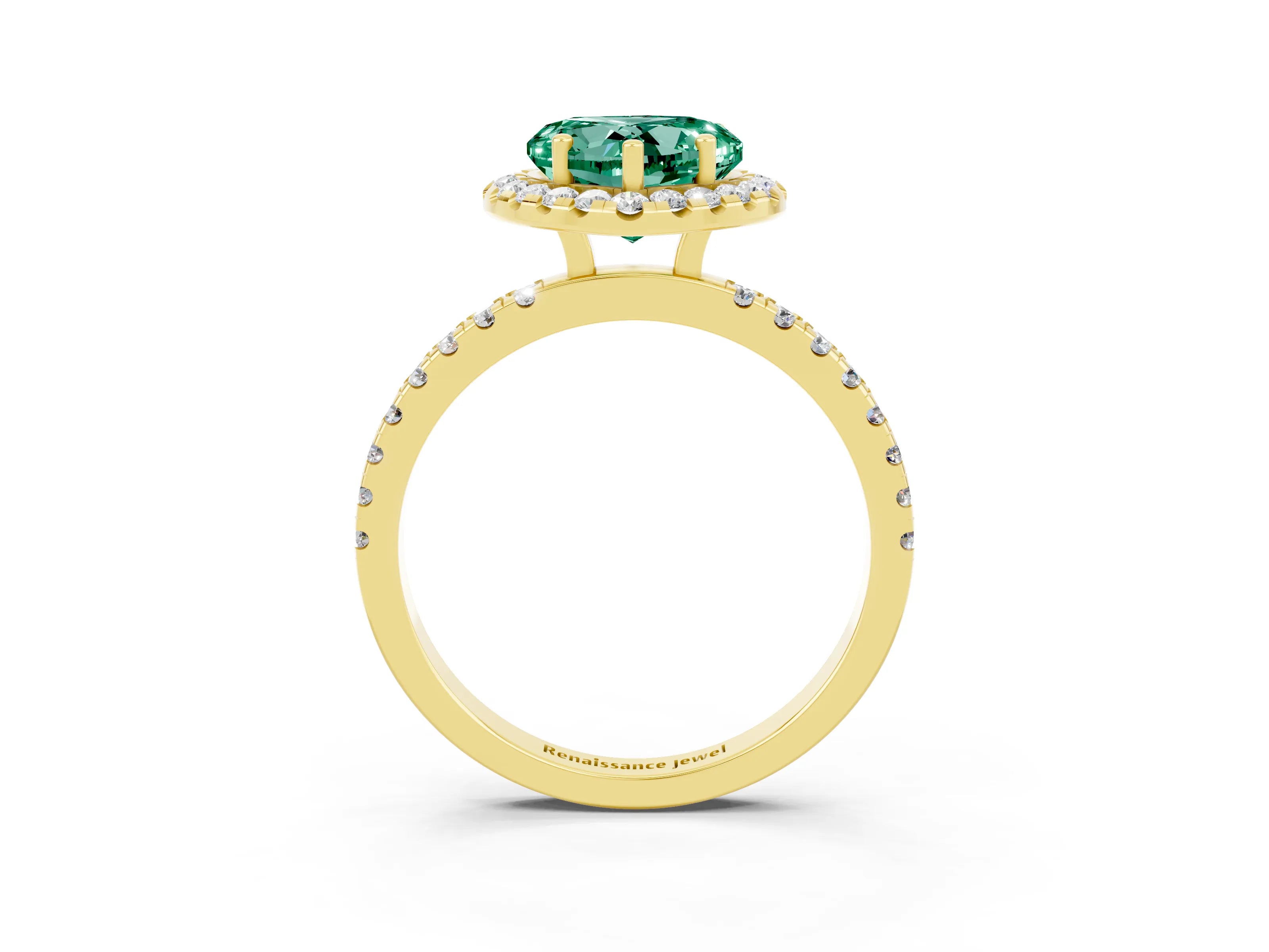 Yellow gold Heart Cut Halo Diamond Pave Band with Prong Setting_3