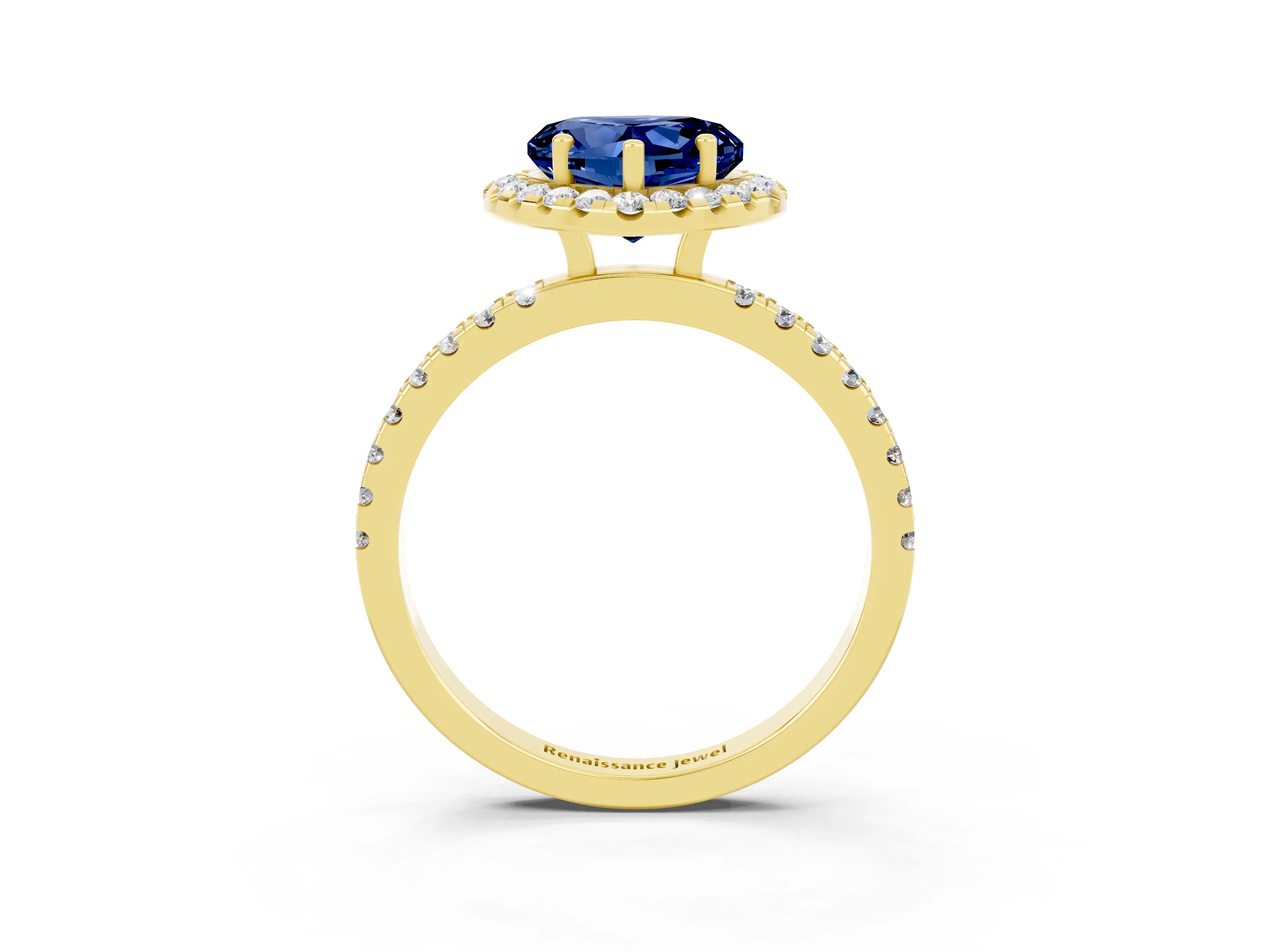 Yellow gold Heart Cut Halo Diamond Pave Band with Prong Setting_3