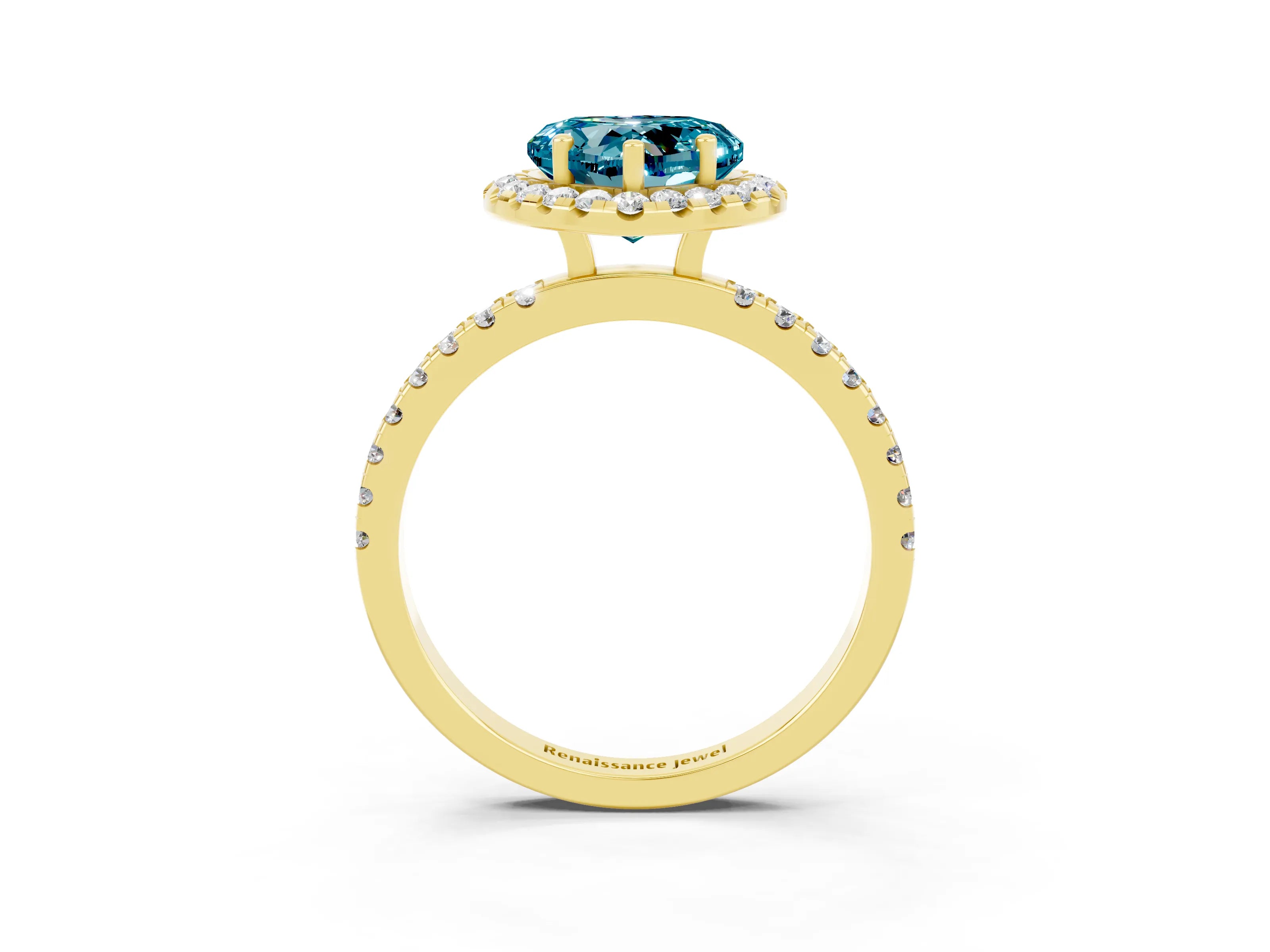 Yellow gold Heart Cut Halo Diamond Pave Band with Prong Setting_3