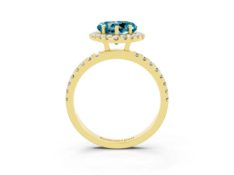 Yellow gold Heart Cut Halo Diamond Pave Band with Prong Setting_3