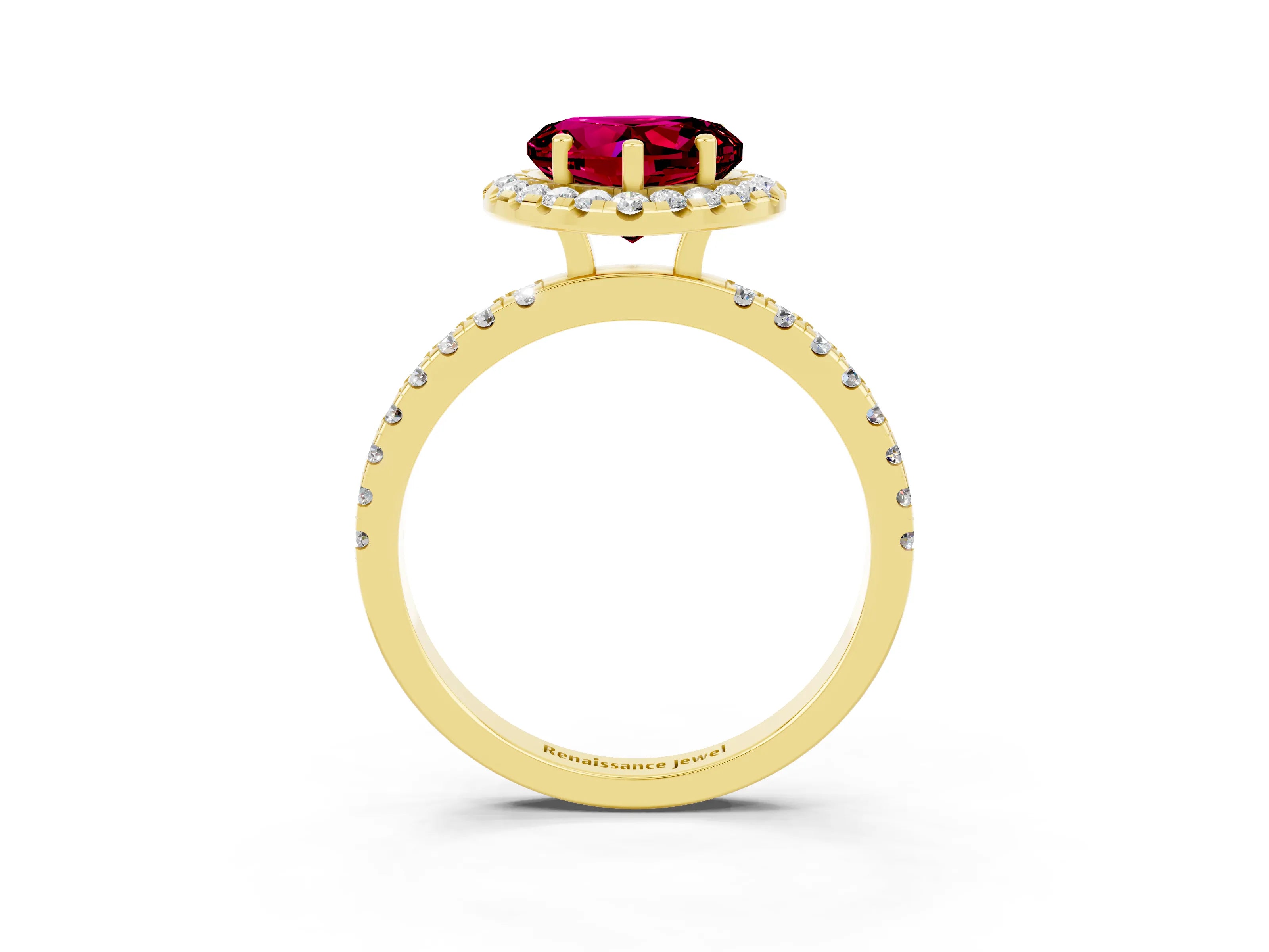 Yellow gold Heart Cut Halo Diamond Pave Band with Prong Setting_3