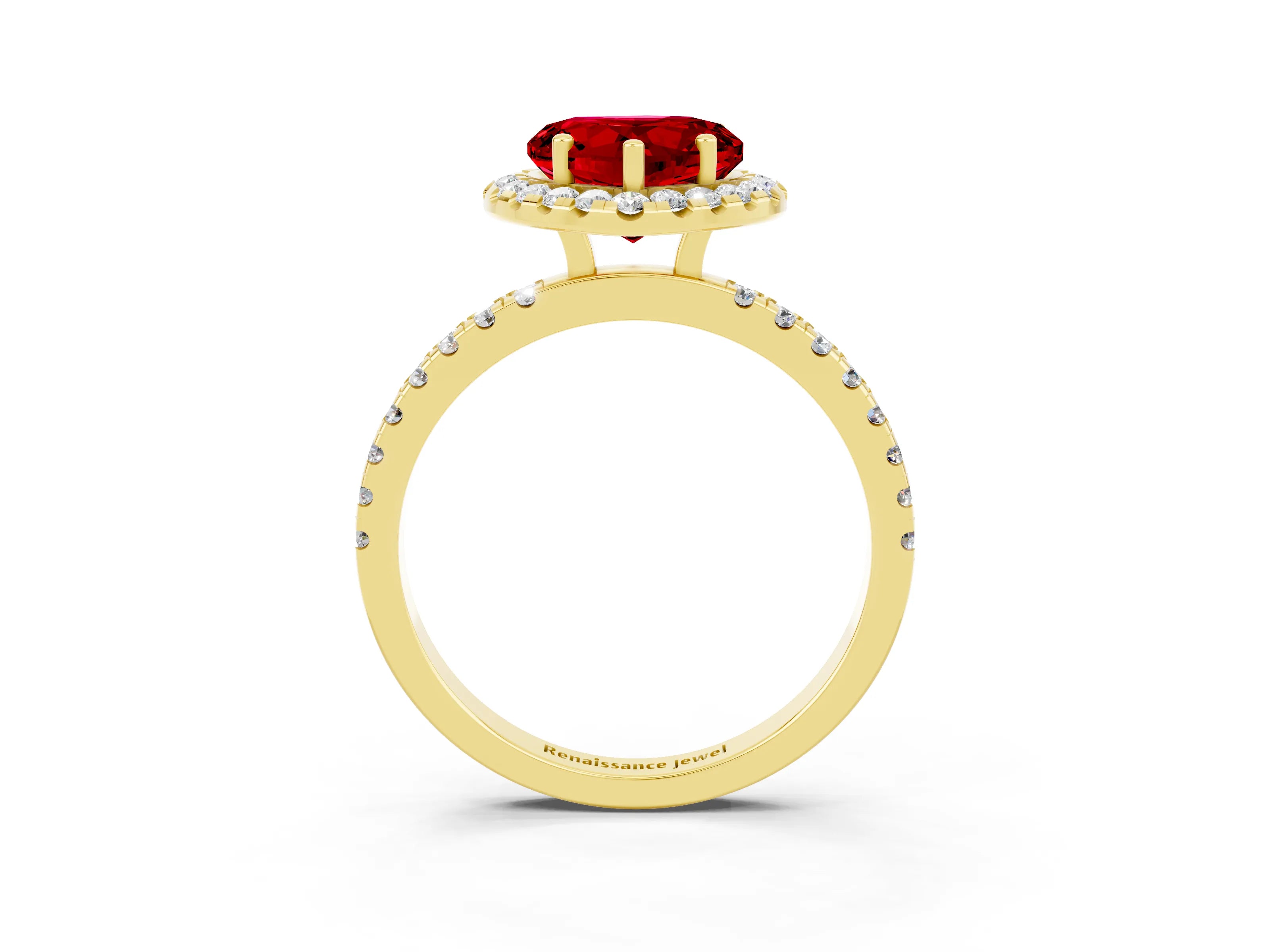 Yellow gold Heart Cut Halo Diamond Pave Band with Prong Setting_3