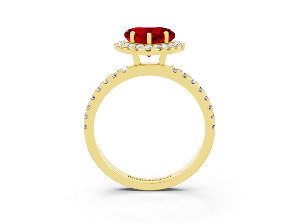 Yellow gold Heart Cut Halo Diamond Pave Band with Prong Setting