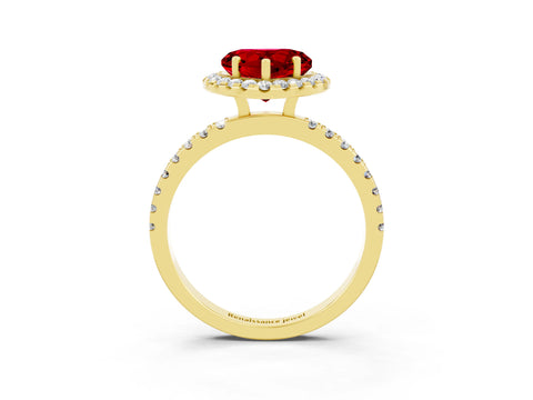 Yellow gold Heart Cut Halo Diamond Pave Band with Prong Setting_3