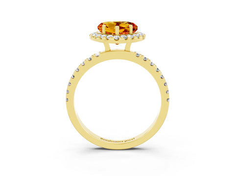 Yellow gold Heart Cut Halo Diamond Pave Band with Prong Setting_3