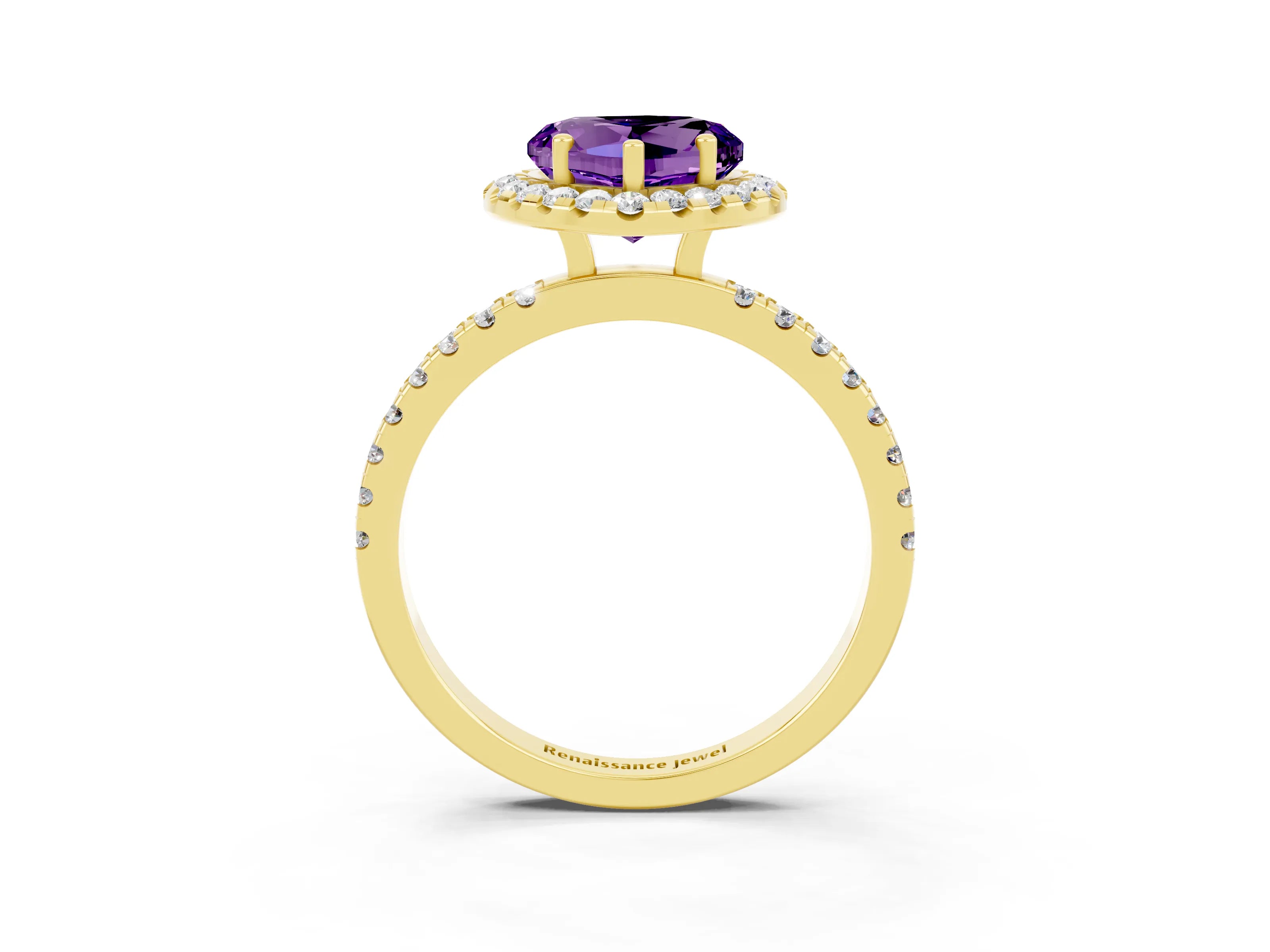 Yellow gold Heart Cut Halo Diamond Pave Band with Prong Setting_3