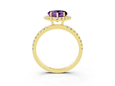 Yellow gold Heart Cut Halo Diamond Pave Band with Prong Setting_3