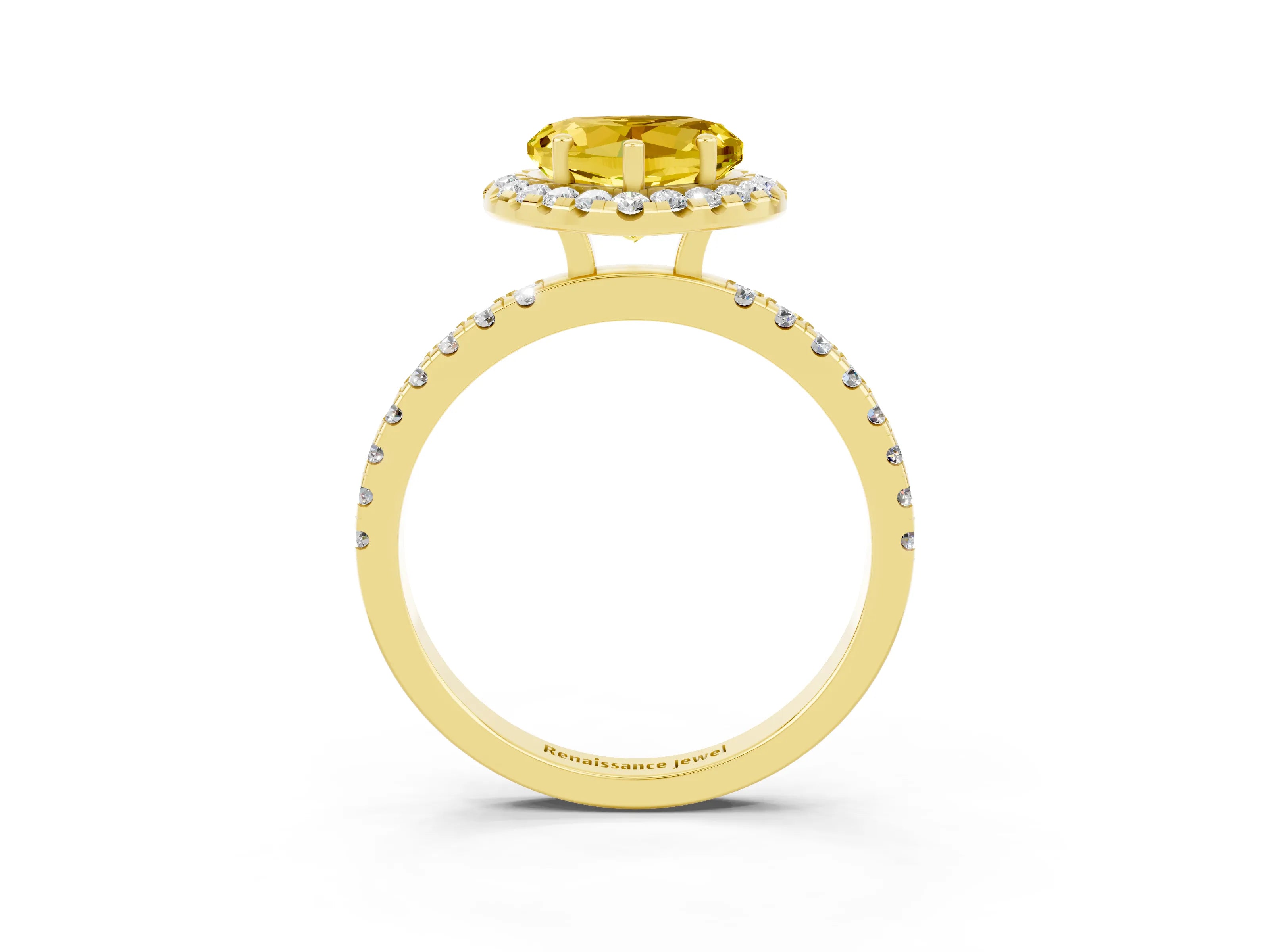 Yellow gold Heart Cut Halo Diamond Pave Band with Prong Setting_3