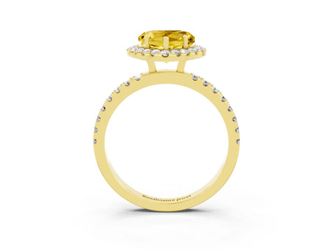 Yellow gold Heart Cut Halo Diamond Pave Band with Prong Setting_3
