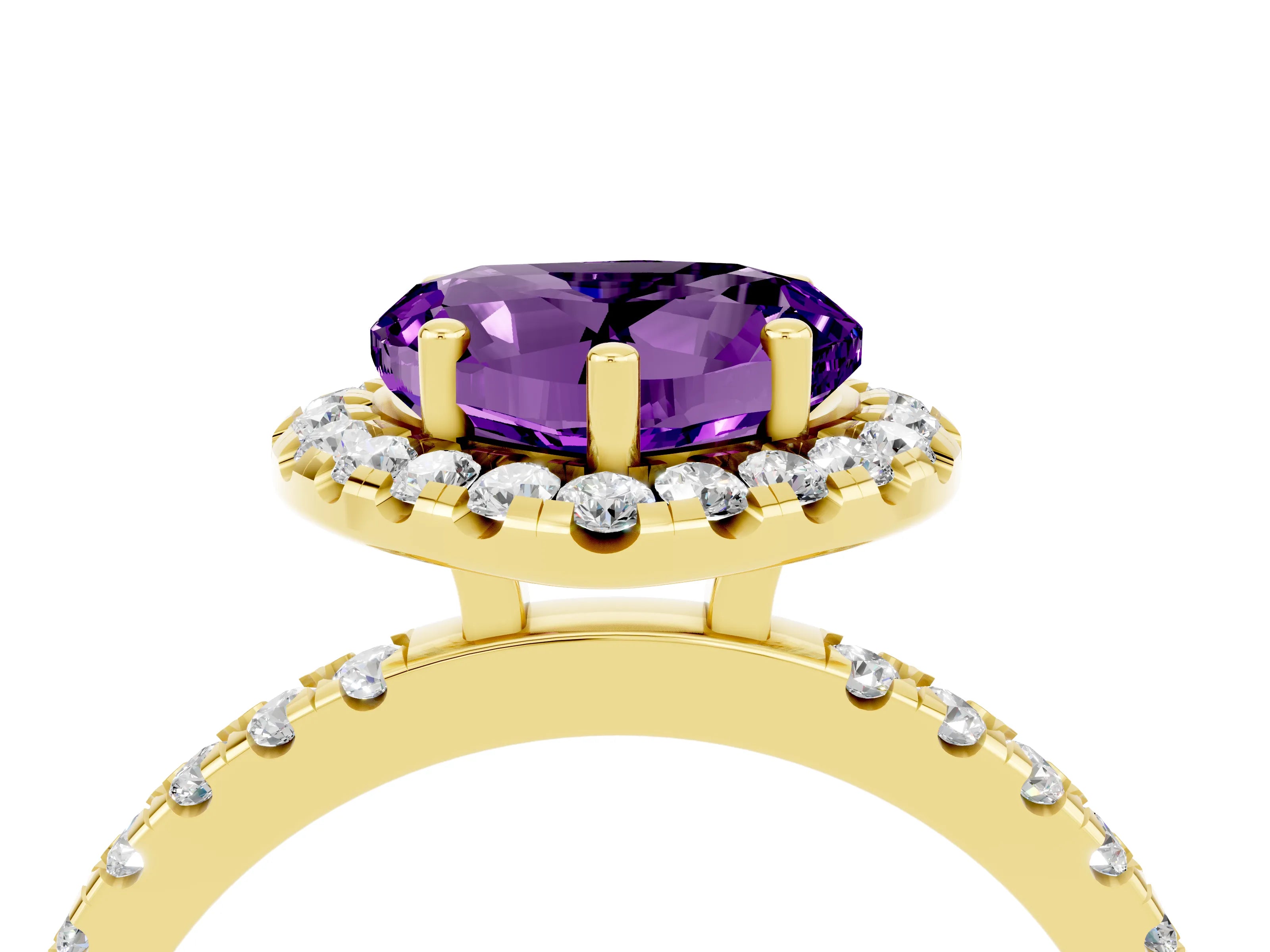 Yellow gold Heart Cut Halo Diamond Pave Band with Prong Setting_4