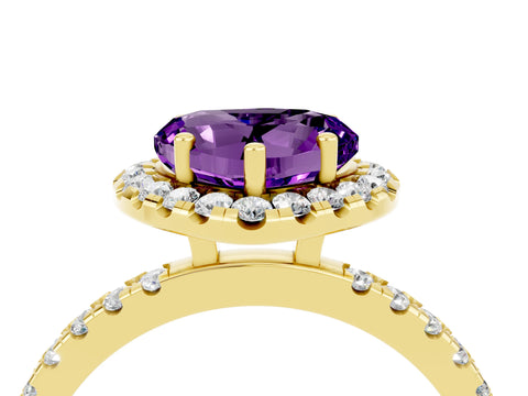 Yellow gold Heart Cut Halo Diamond Pave Band with Prong Setting_4