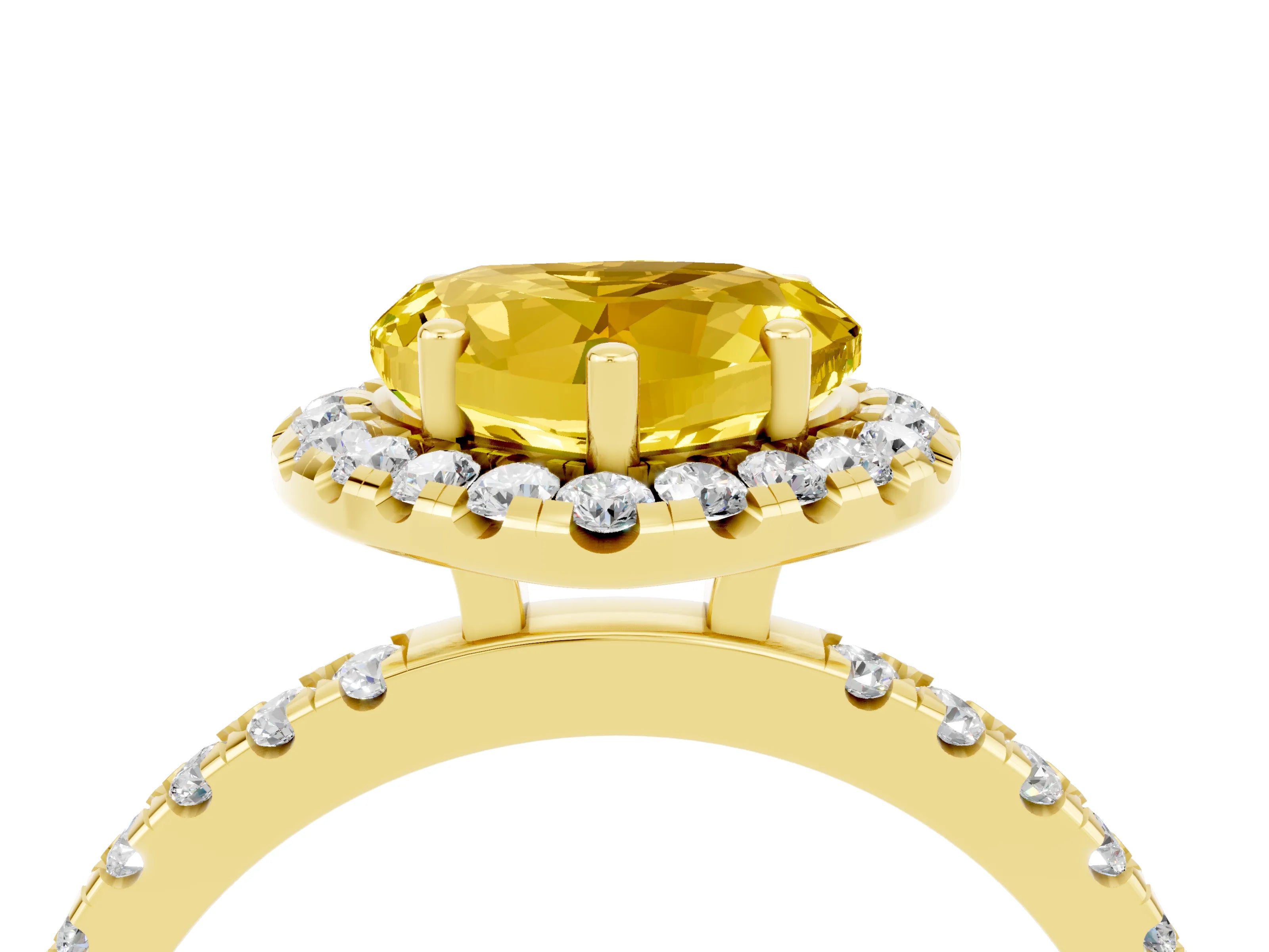 Yellow gold Heart Cut Halo Diamond Pave Band with Prong Setting_4