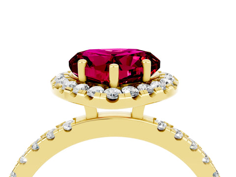 Yellow gold Heart Cut Halo Diamond Pave Band with Prong Setting_4