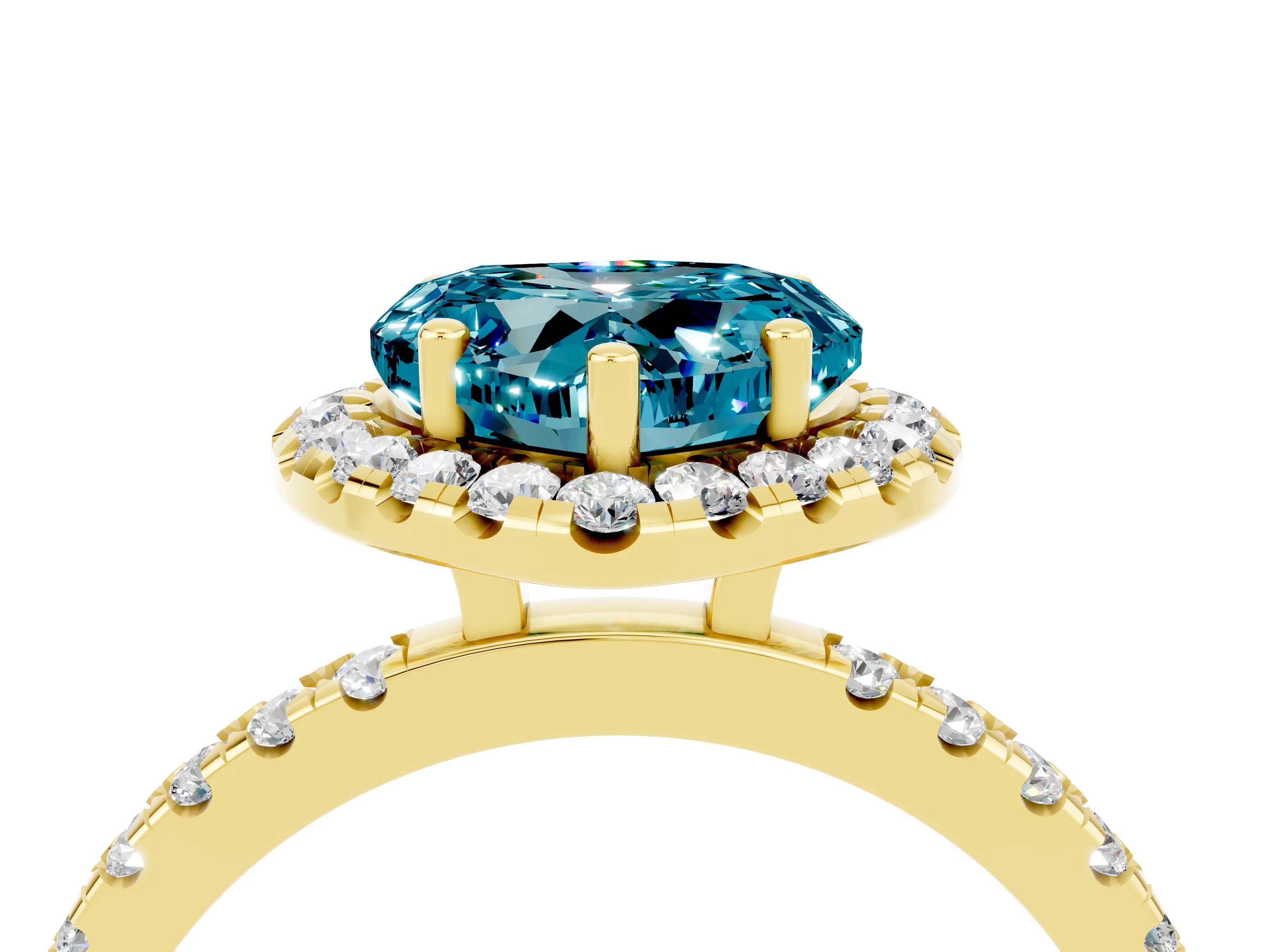 Yellow gold Heart Cut Halo Diamond Pave Band with Prong Setting_4