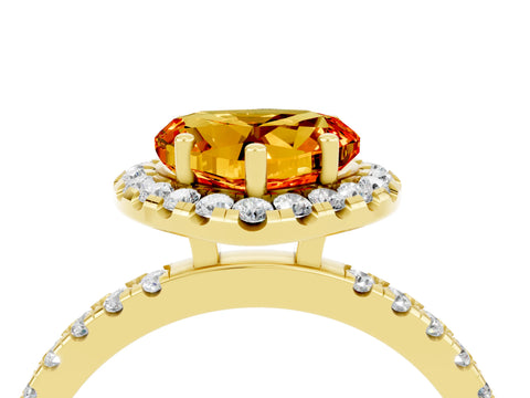 Yellow gold Heart Cut Halo Diamond Pave Band with Prong Setting_4