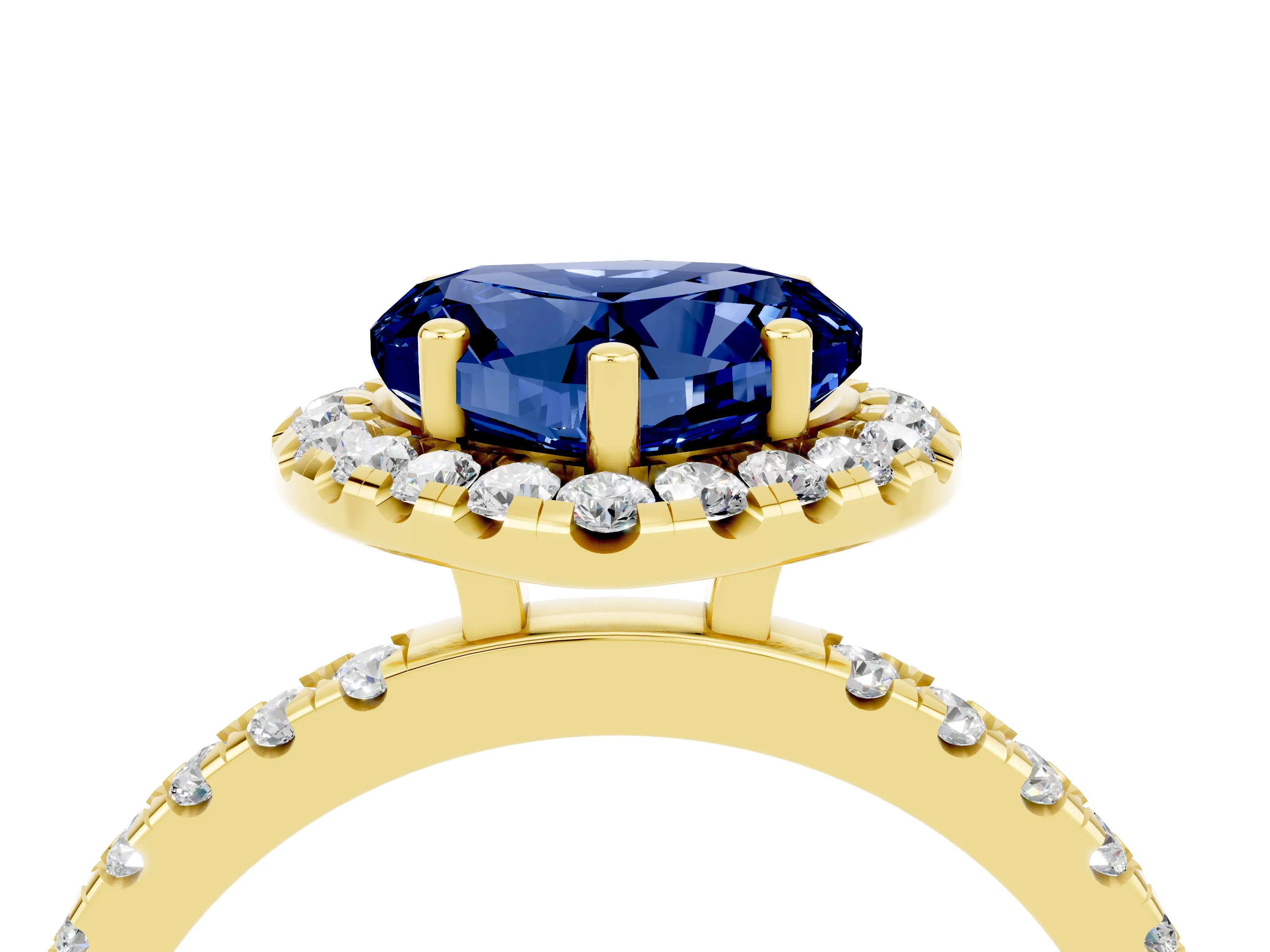 Yellow gold Heart Cut Halo Diamond Pave Band with Prong Setting_4