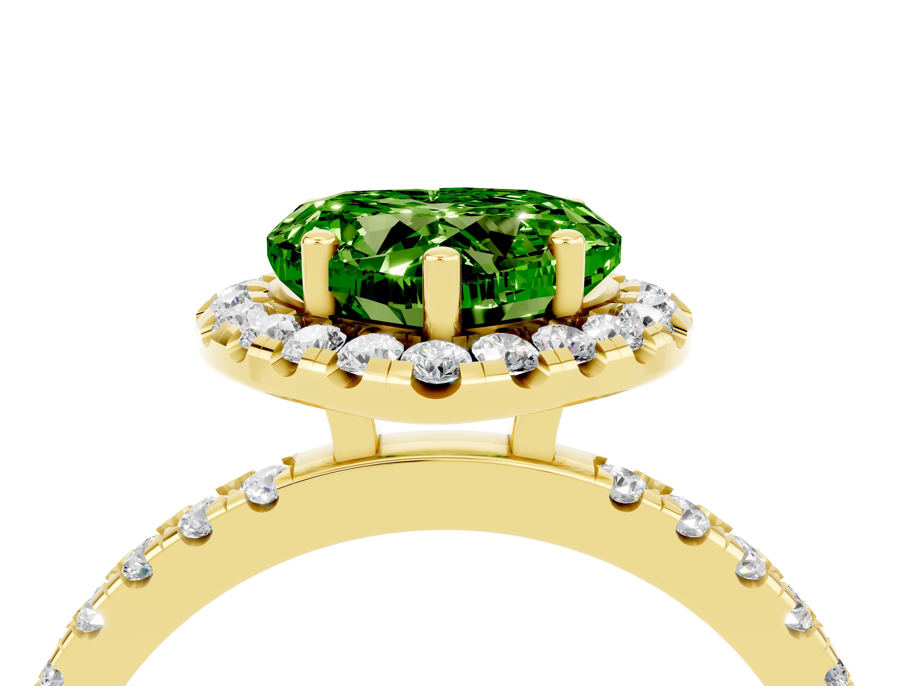Yellow gold Heart Cut Halo Diamond Pave Band with Prong Setting_4