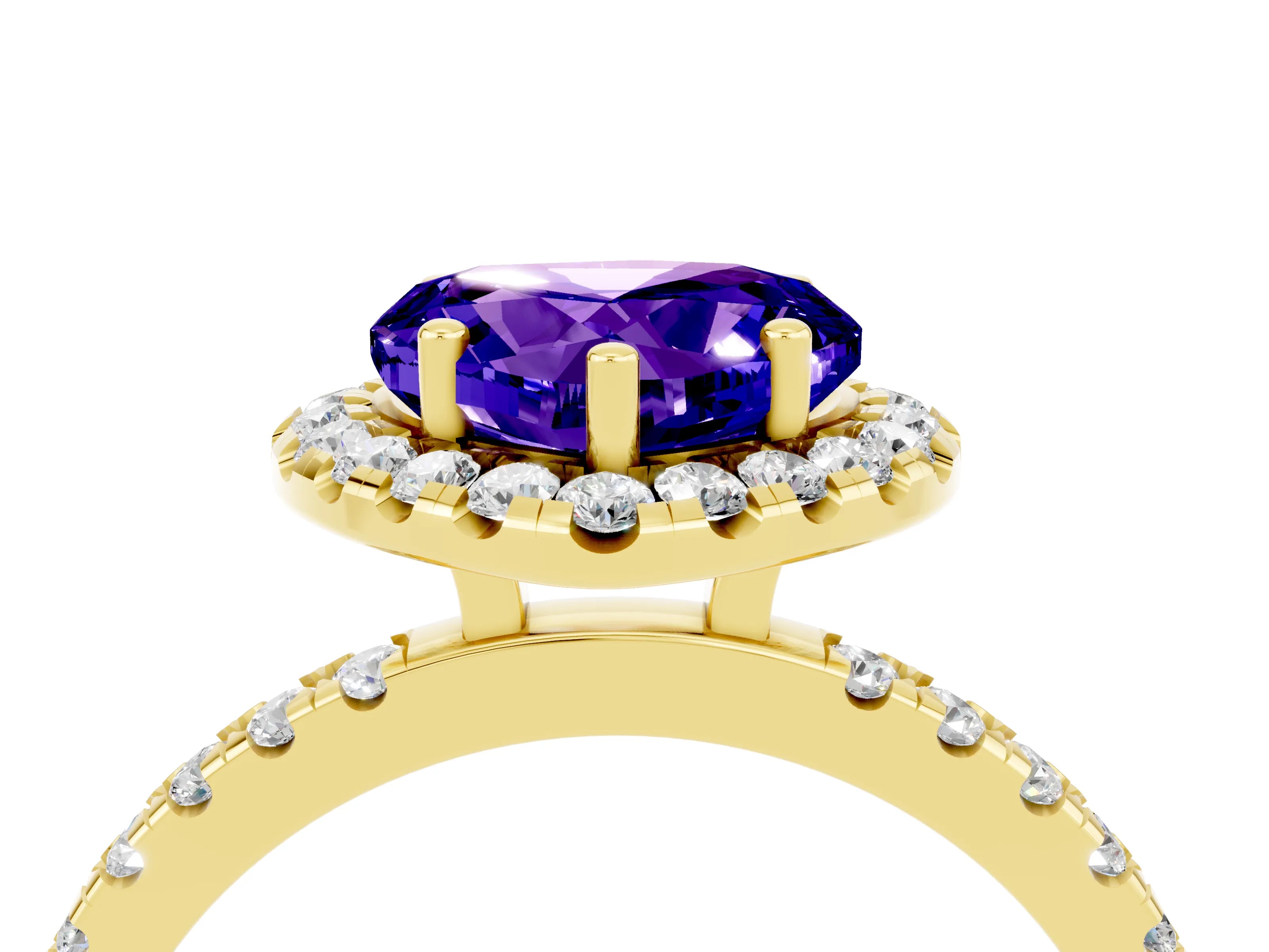 Yellow gold Heart Cut Halo Diamond Pave Band with Prong Setting_4